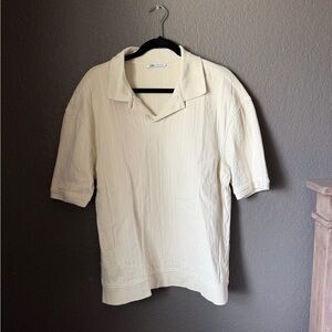 Zara Men's Off-White Polo Shirt